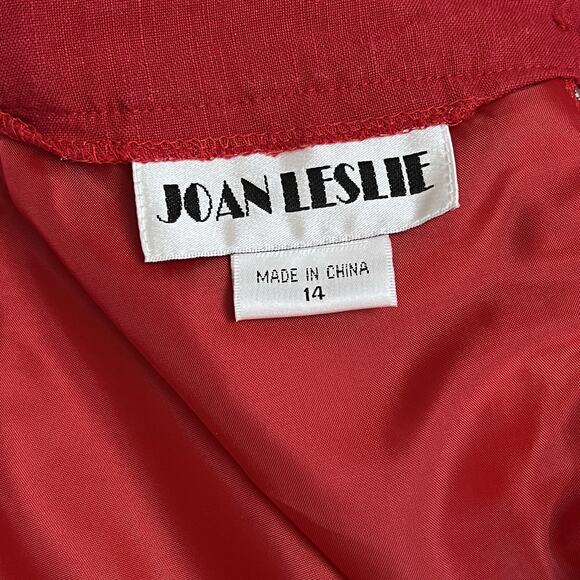 Joan Leslie Midi Pencil Skirt Size 14 Red Linen Blend Back Zip Lined Classic Vtg - Picture 8 of 9